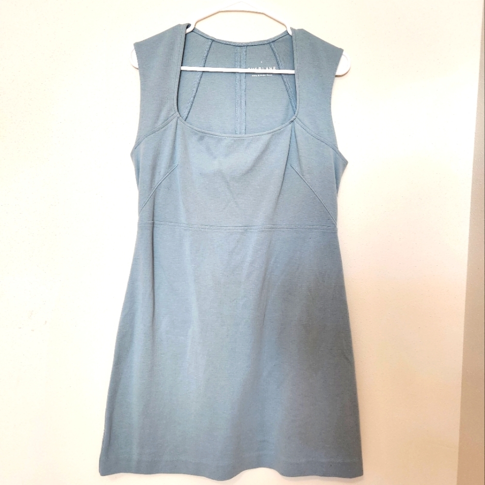 EVERLANE 90s Mini Square Scoop Neck Cap Sleeve Seaglass Blue A Line Dress